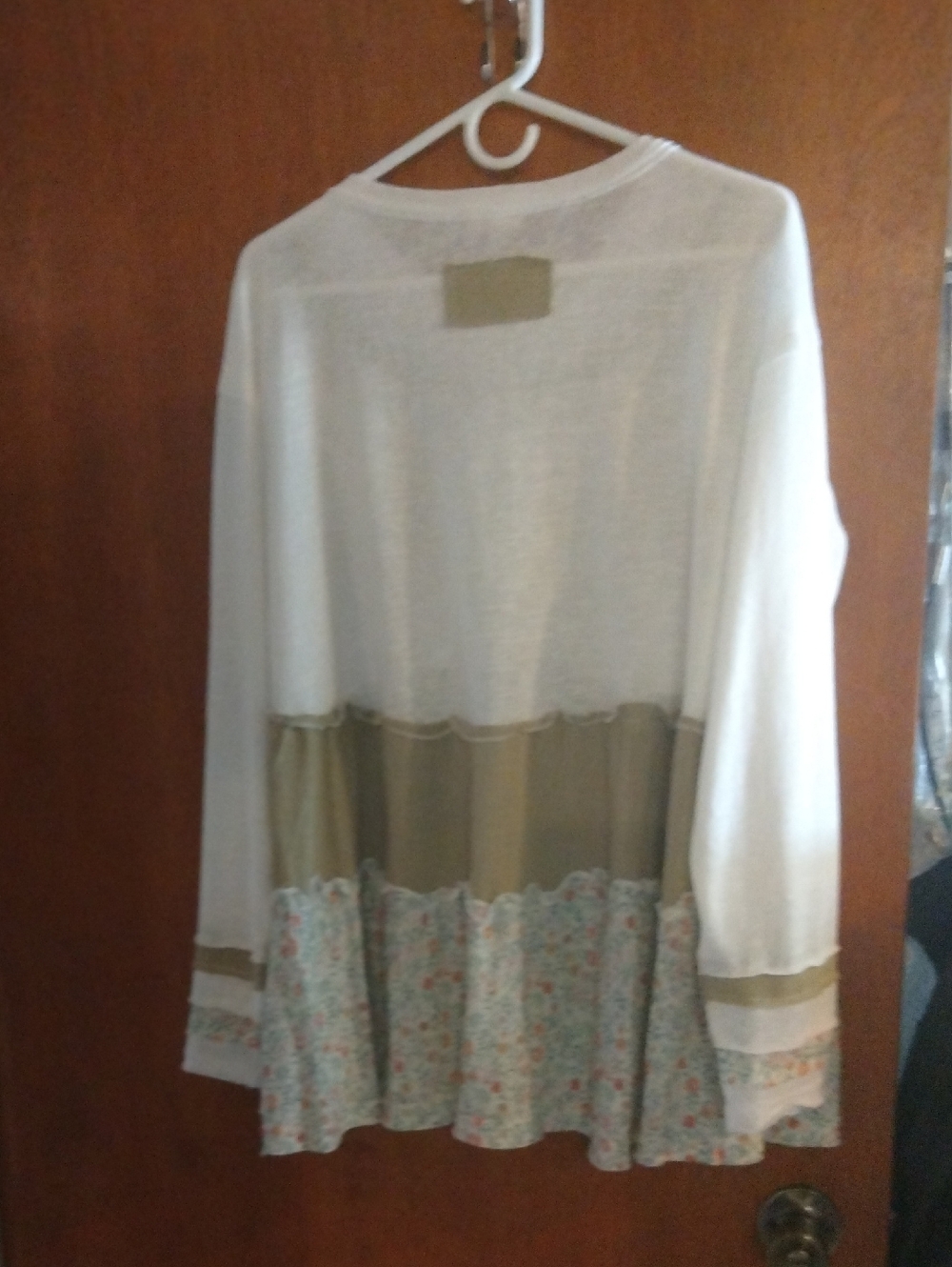 POL Women's Layered Peasant Tunic in White, Olive, and Floral - Picture 6 of 7